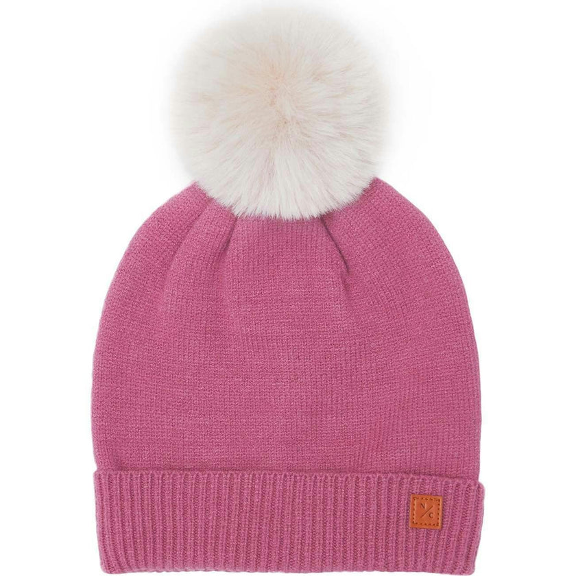 Kids Knit Winter Hat with Faux Fur Pom
