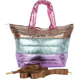 Icy Metallic Color-Block Puffer Overnight Bag