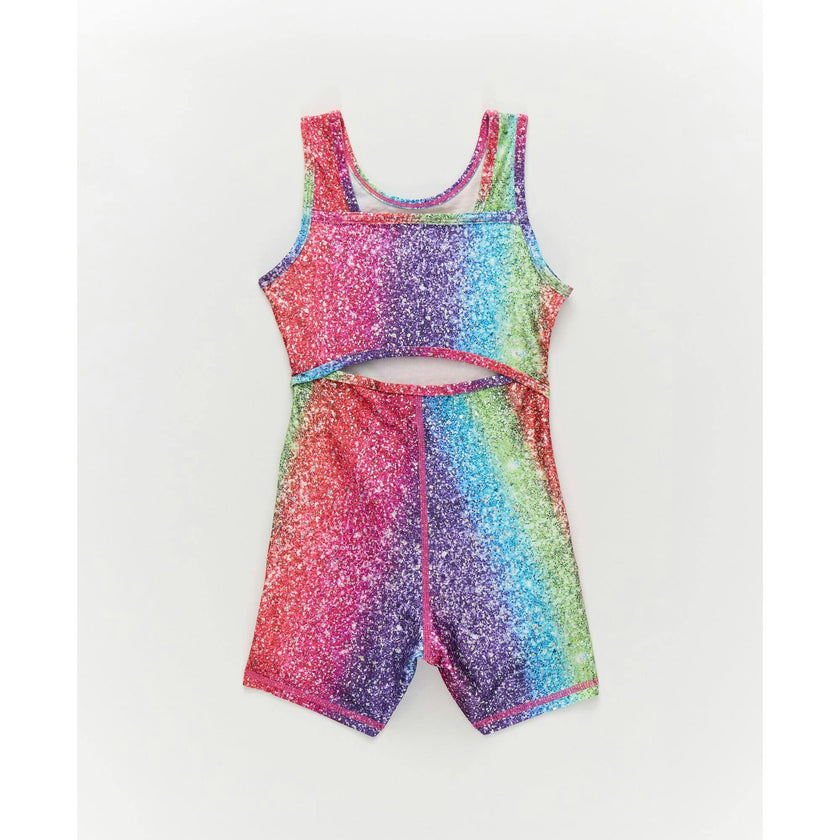 Girls Leotard in Rainbow Glitter Foil
