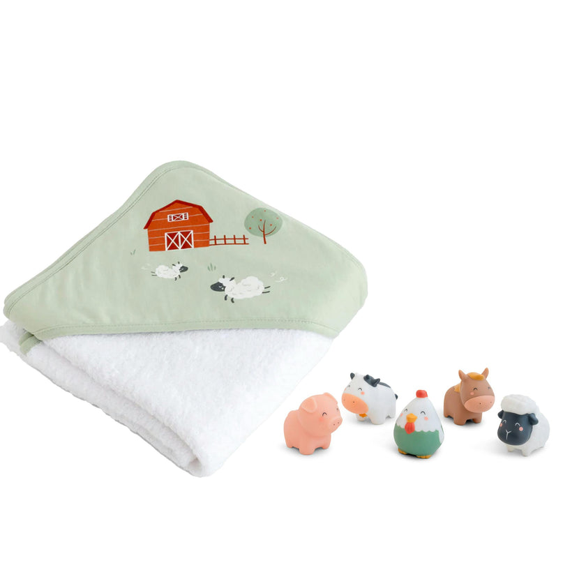 Funny Farm XL Cape Towel & Bath Toy Set