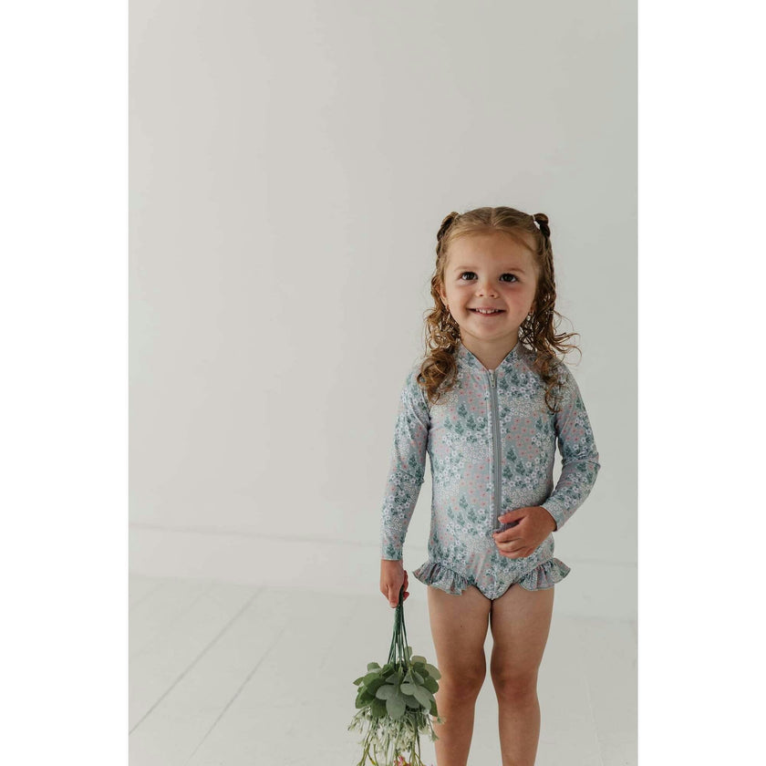 Girl's One-Piece Ruffle Rash Guard Swimsuit