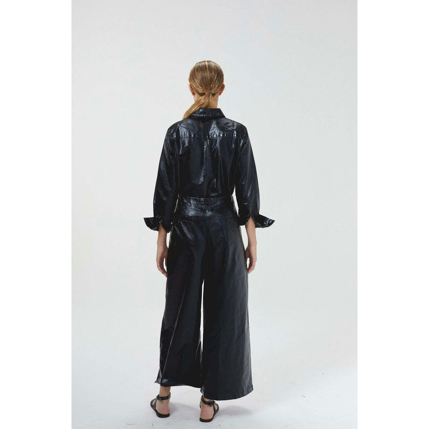 Culotte Metallic Linen Pants - Gold