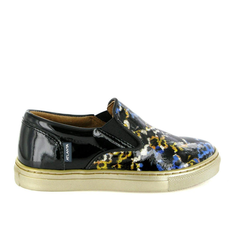 Slip On Patent Leather Sneakers, Black Blue & Yellow