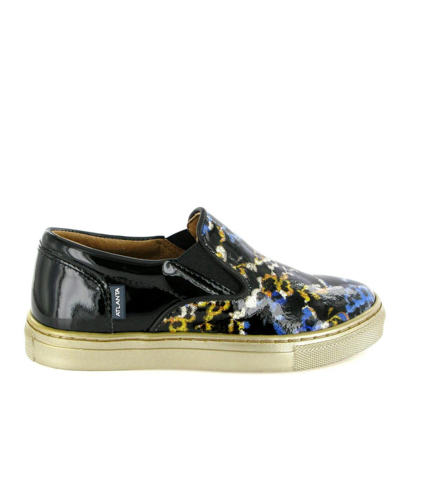 Slip On Patent Leather Sneakers, Black Blue & Yellow