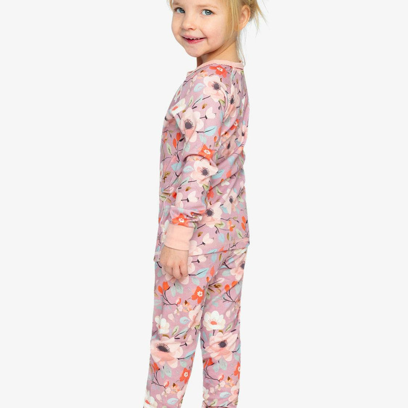 Organic Cotton Two Piece Pajama Set Pink Floral Print