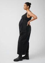 Zip Front Drapey Denim Maternity Jumpsuit