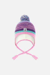 Winter Peruvian Knit Hat with Pompom Mauve and Blue Jacquard