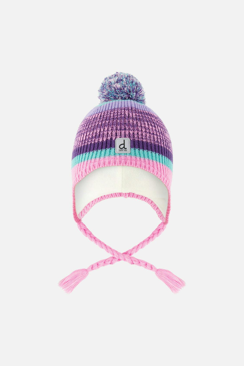 Winter Peruvian Knit Hat with Pompom Mauve and Blue Jacquard