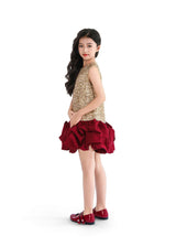 Crimson Ruffles & Golden Gleam Dress
