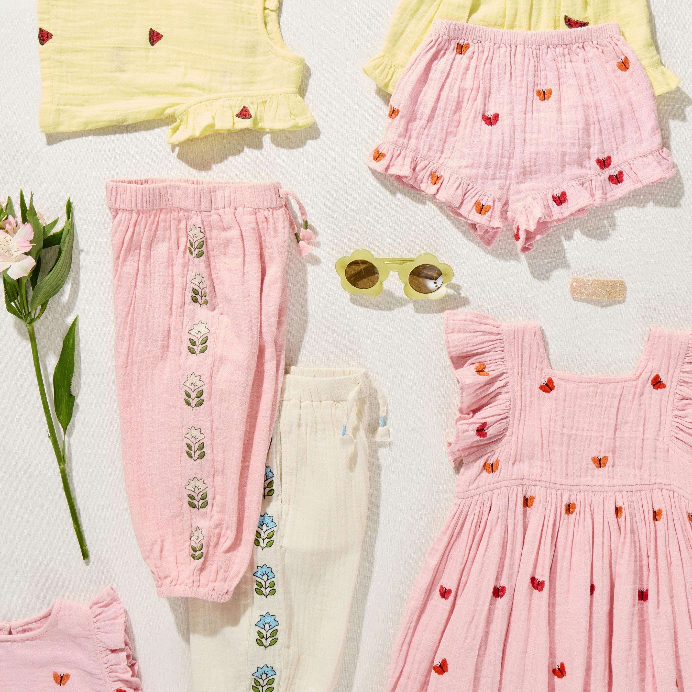 Girls Roey 2-PC Set - Butterfly Embroidery