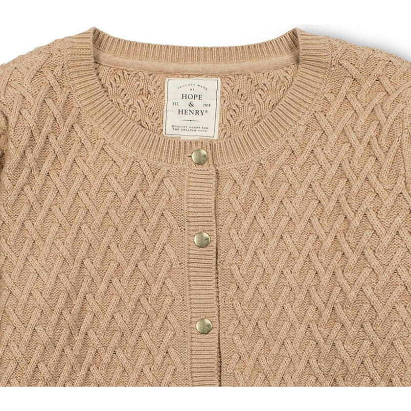 Organic Herringbone Stitch Cardigan Sweater, Beige
