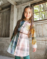 Shirt Dress with Belt Green Pink and Yellow