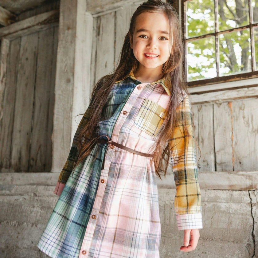 Shirt Dress with Belt Green Pink and Yellow
