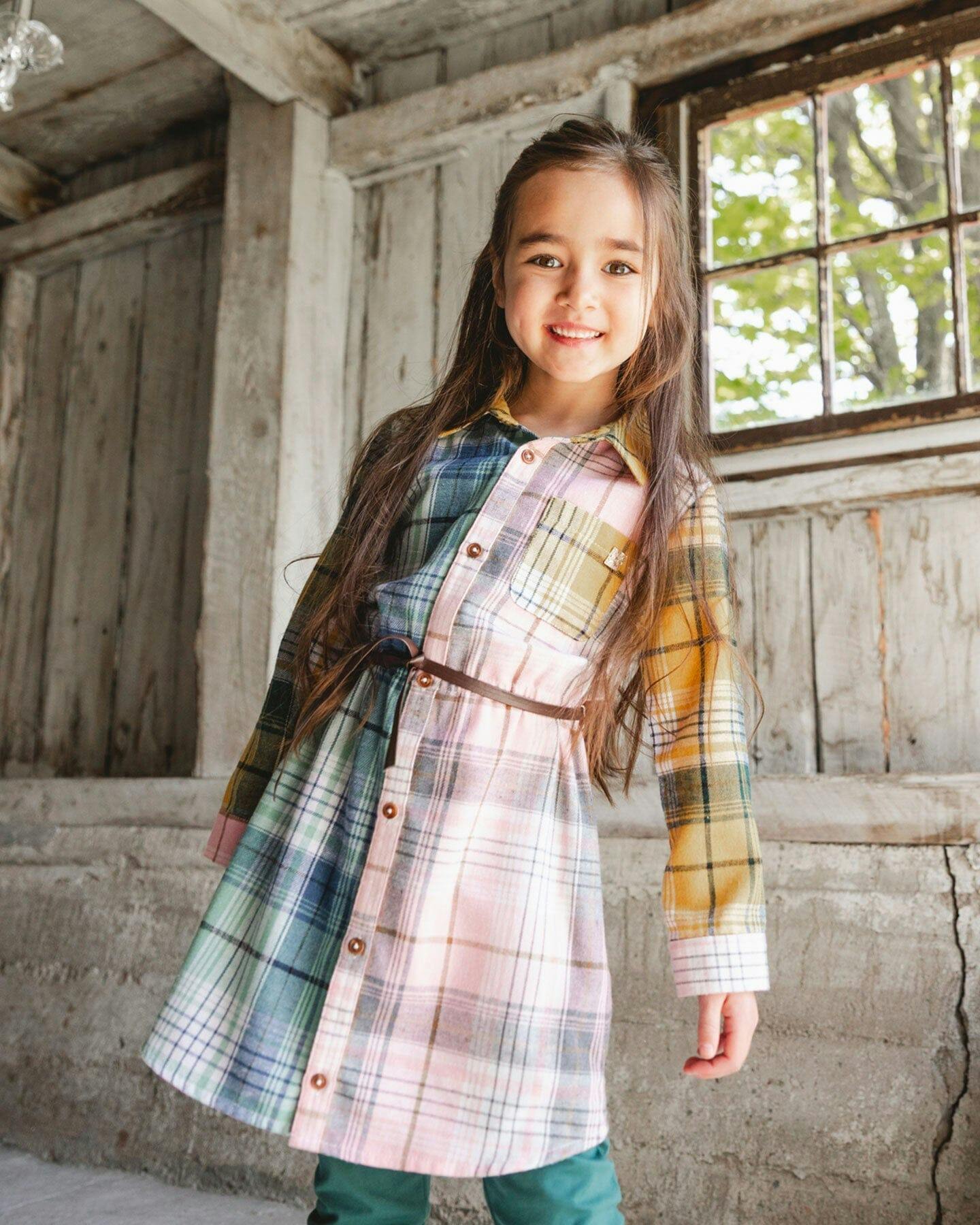 Shirt Dress with Belt Green Pink and Yellow