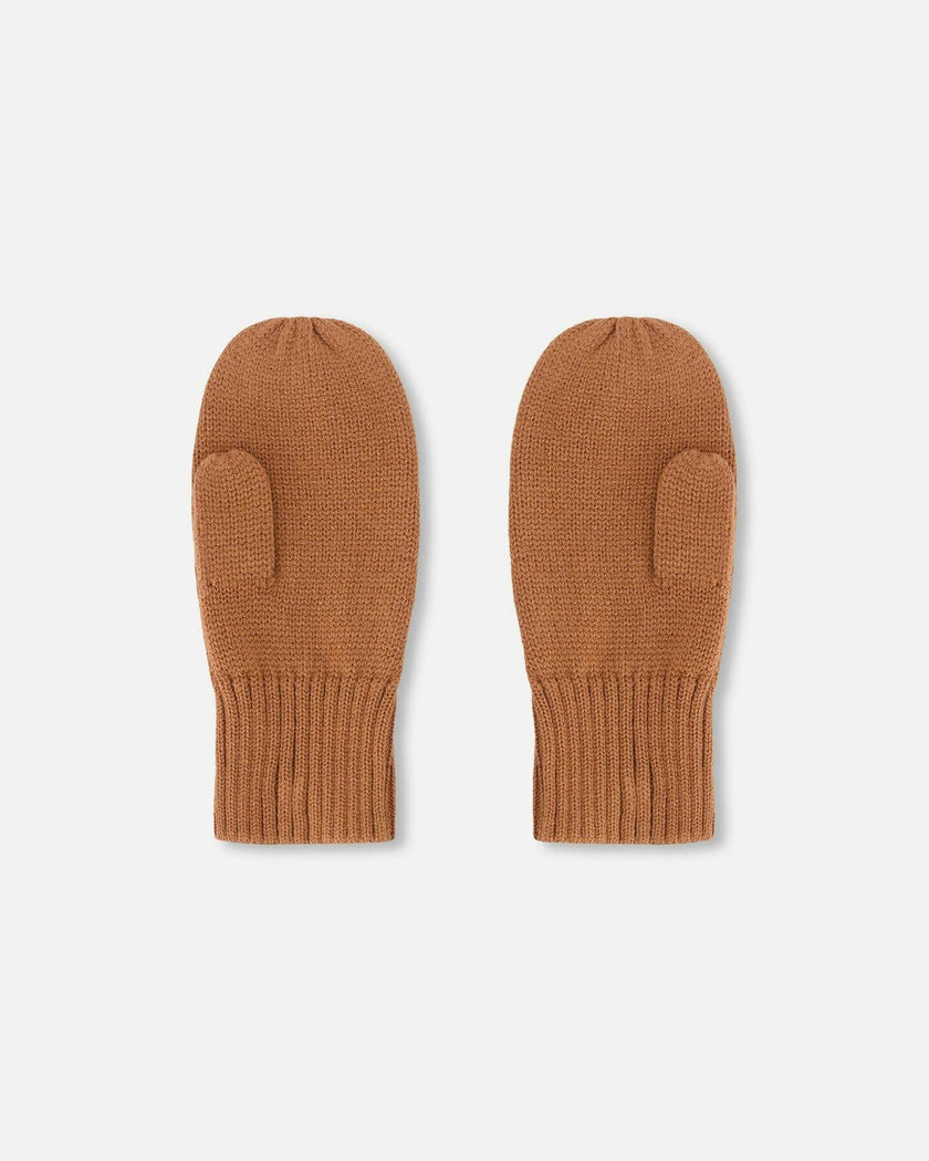 Ribbed Knit Mittens Brown