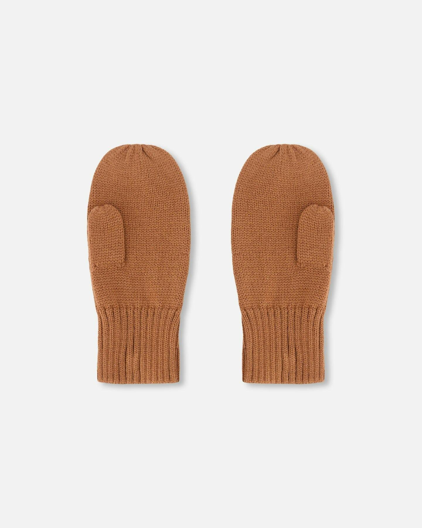 Ribbed Knit Mittens Brown