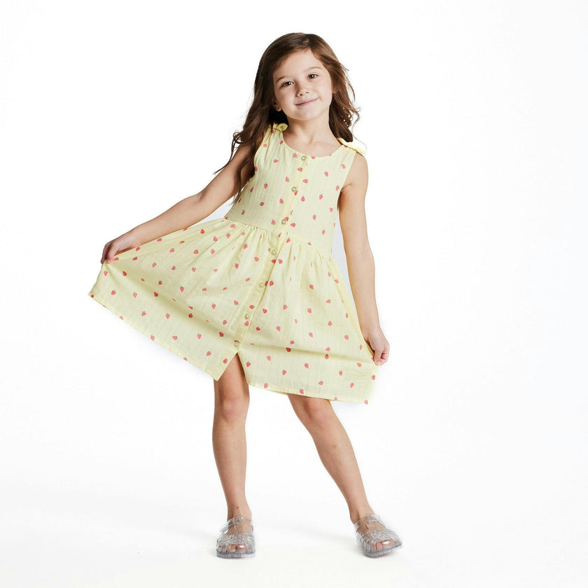Button Front Dress | Yellow Strawberry