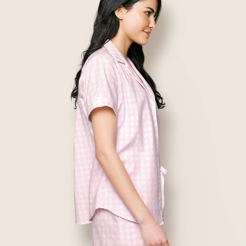 Women's Twill Pajama Short Set in Pink Gingham