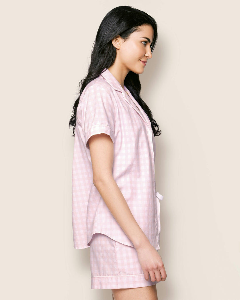 Women's Twill Pajama Short Set in Pink Gingham
