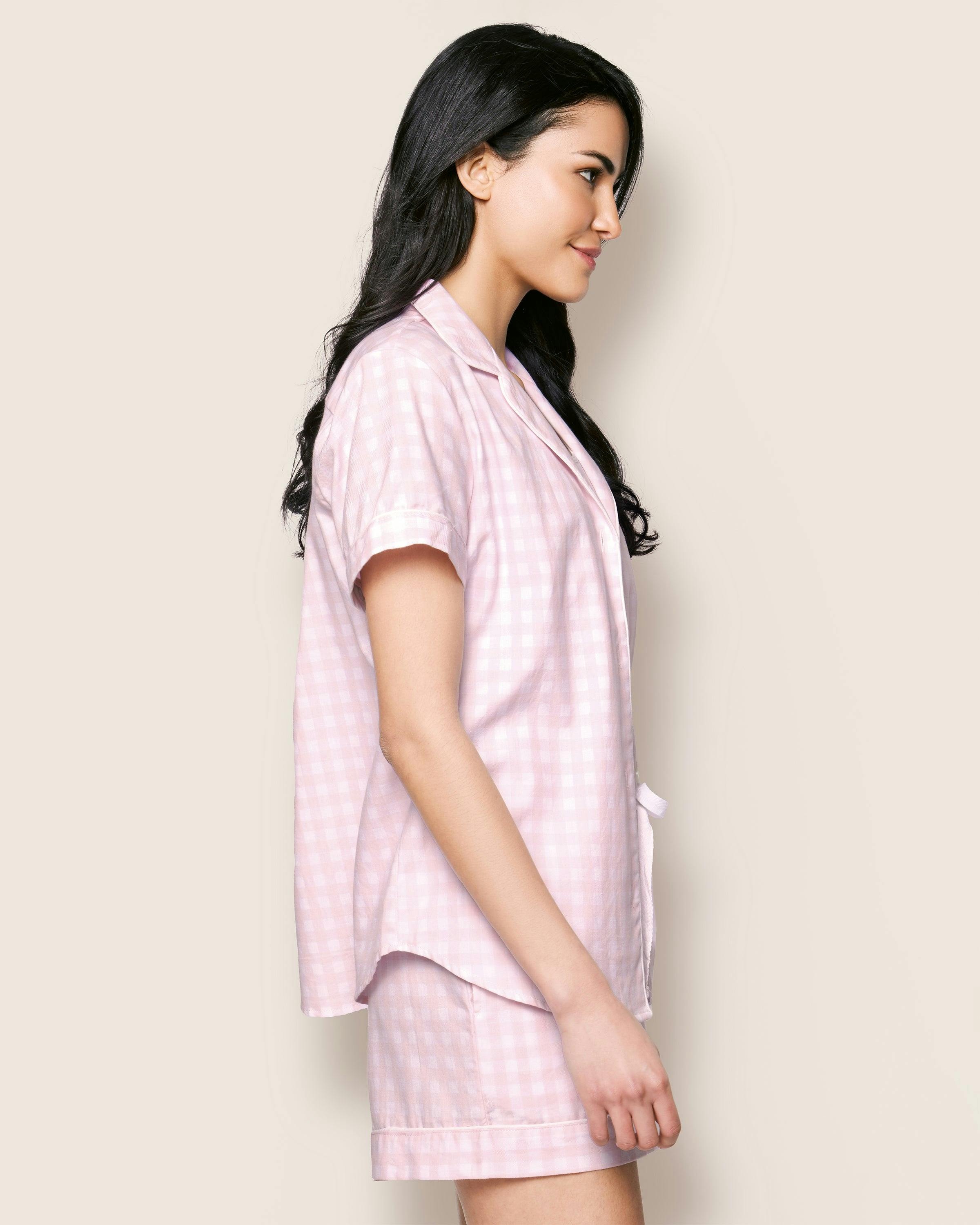 Women's Twill Pajama Short Set in Pink Gingham