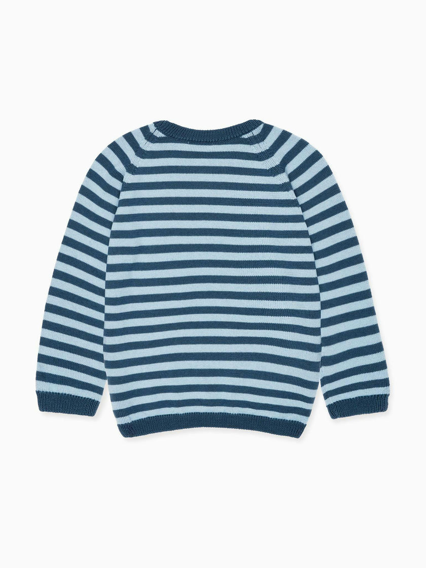 Petrol Blue Stripe Bromo Merino Boy Jumper