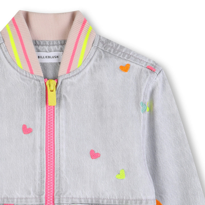 Light Gray Denim Kids’ Jacket with Embroidery
