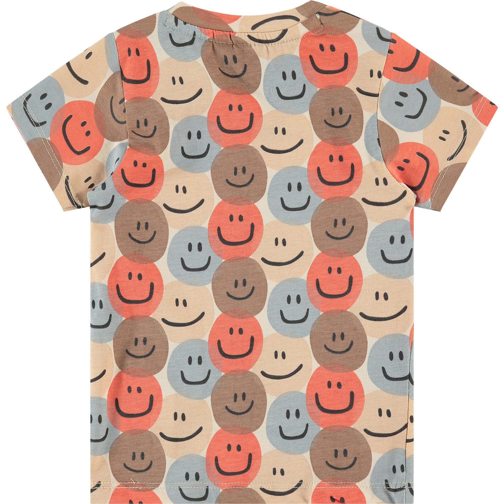 All-Over Multicolored Smiley Face Graphic Print T-Shirt