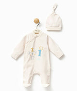 Cream First Graphic Babygrow & Hat