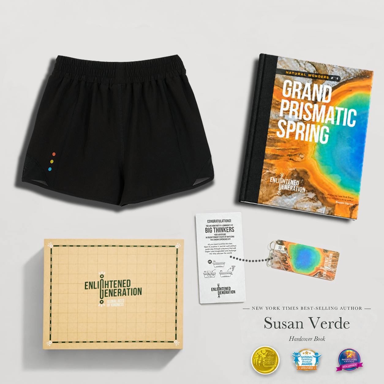 Grand Prismatic Spring Color Quest Gift Box with Girls Mesh Shorts, Book, and Activities