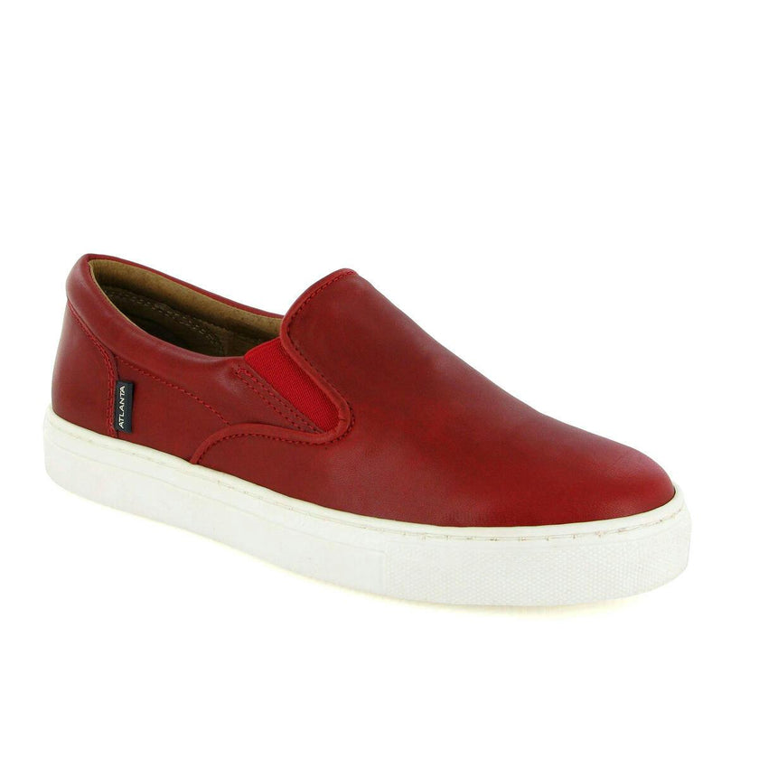 Slip On Sneakers in Leather, Red