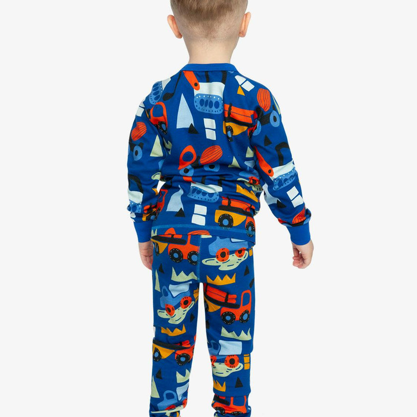 Organic Cotton Two Piece Pajama Set Blue Truck Print