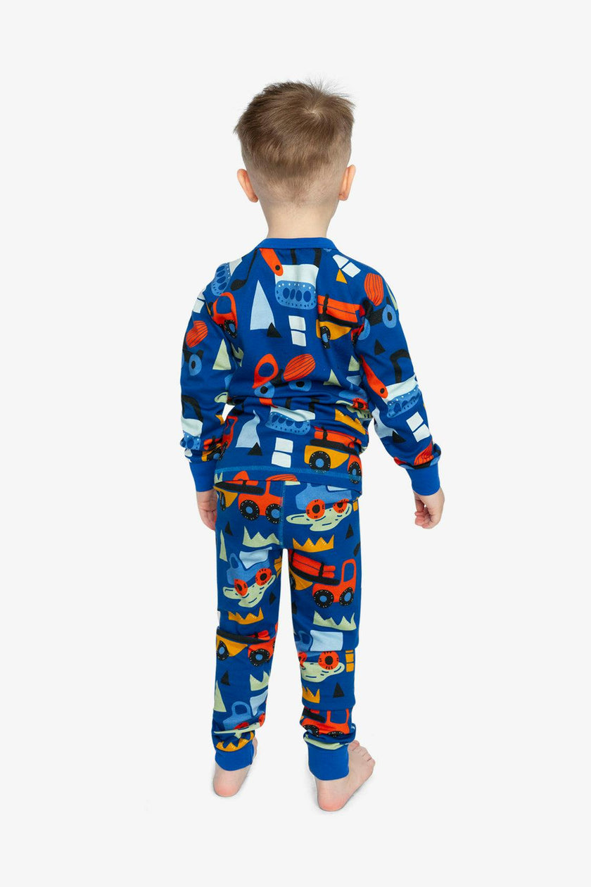 Organic Cotton Two Piece Pajama Set Blue Truck Print