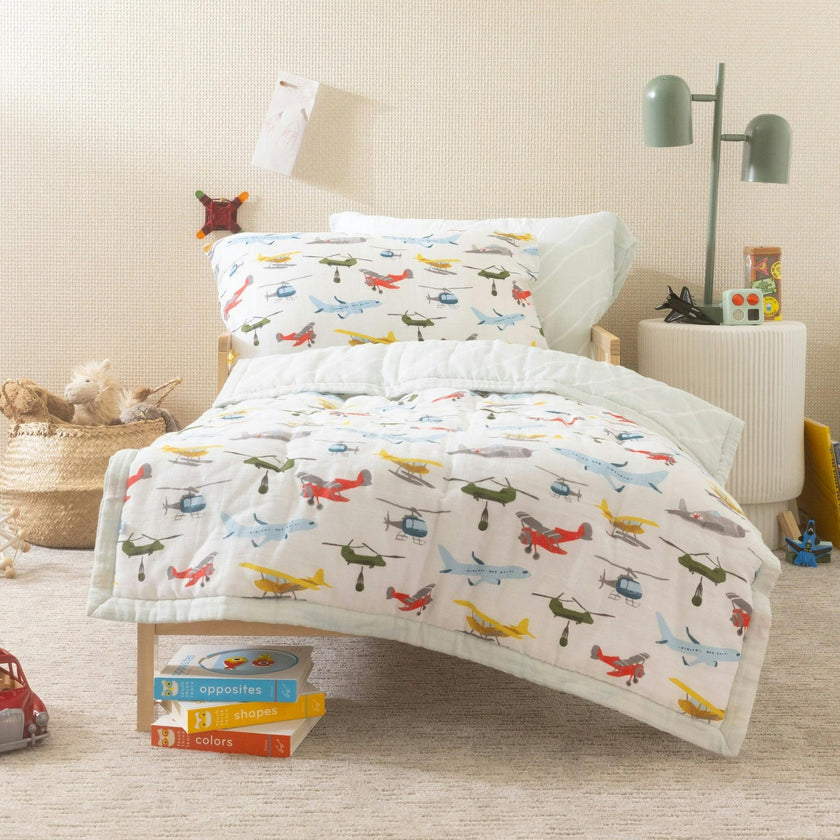 Cotton Muslin Pillowcase 2 Pack - Air Show
