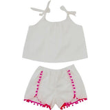 Chiara Set Cotton Two Piece Top and Pants with Pompom Pink
