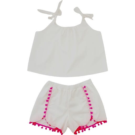 Chiara Set Cotton Two Piece Top and Pants with Pompom Pink