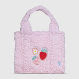 Sherpa Tote Bag – Cozy, Colorful & Convertible with Matching Coin Purse, Strawberries + Daisies