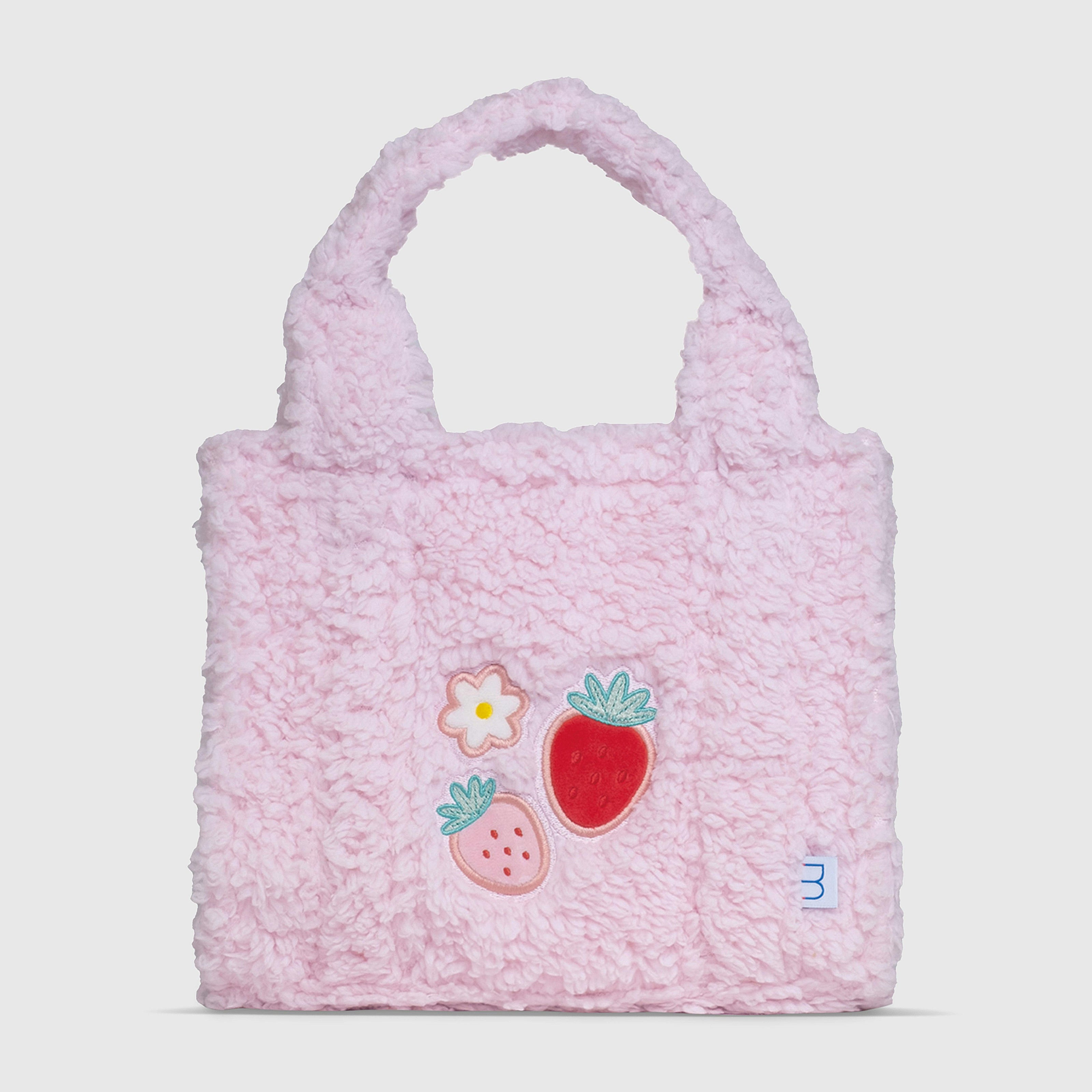 Sherpa Tote Bag – Cozy, Colorful & Convertible with Matching Coin Purse, Strawberries + Daisies