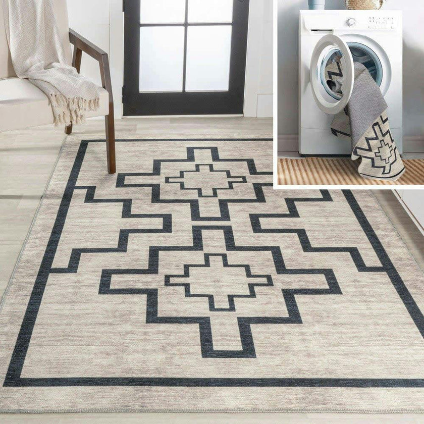 Ashkii Minimalist Medallion Machine-washable Area Rug