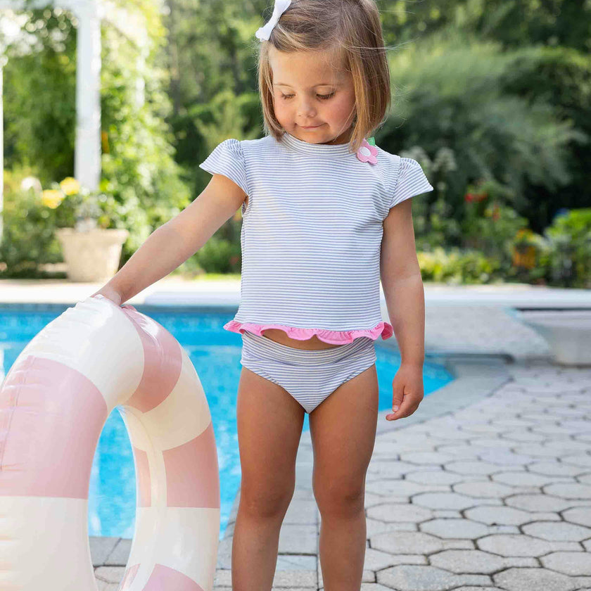 Cap Sleeve Rash Guard Tankini With Flower