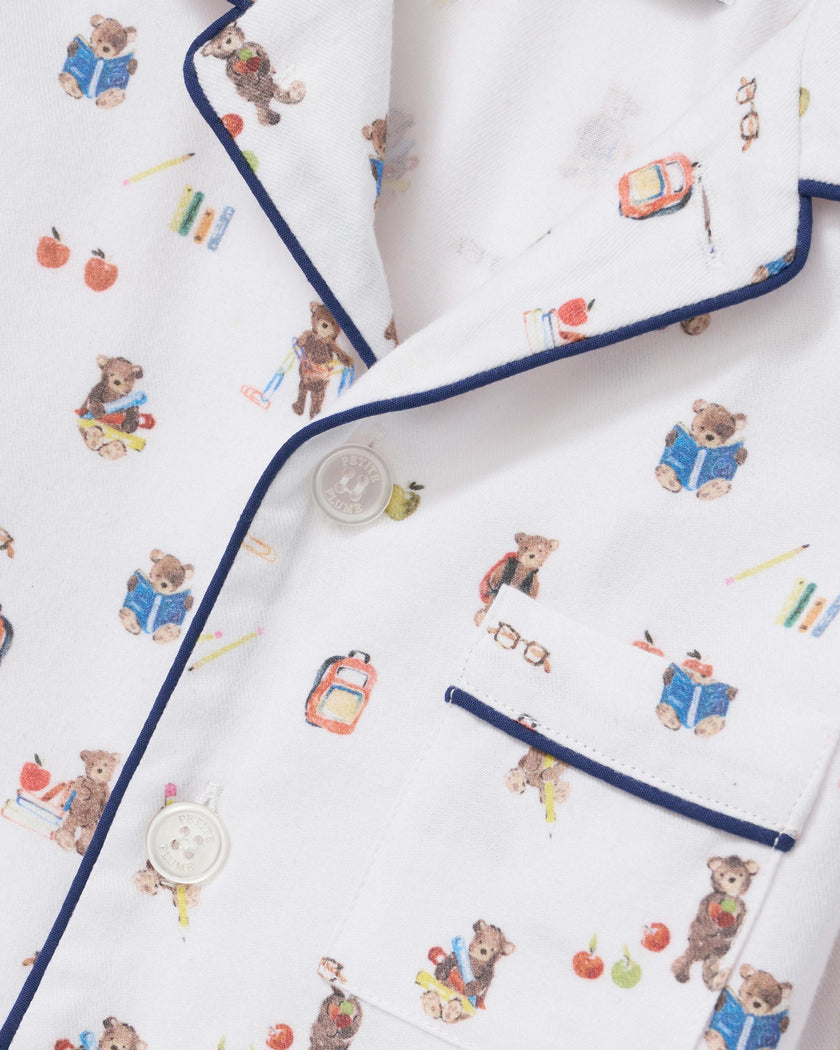 Kid's Twill Pajama Set in Teddy Goes To School