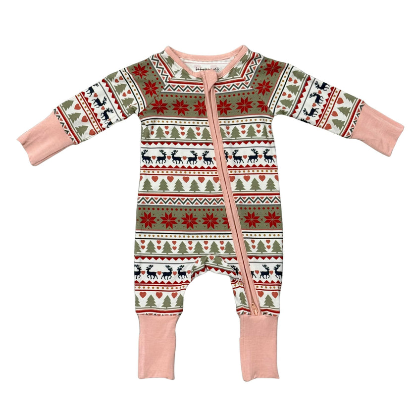 Baby Girl Long Sleeve Zip Romper in Fair Isle