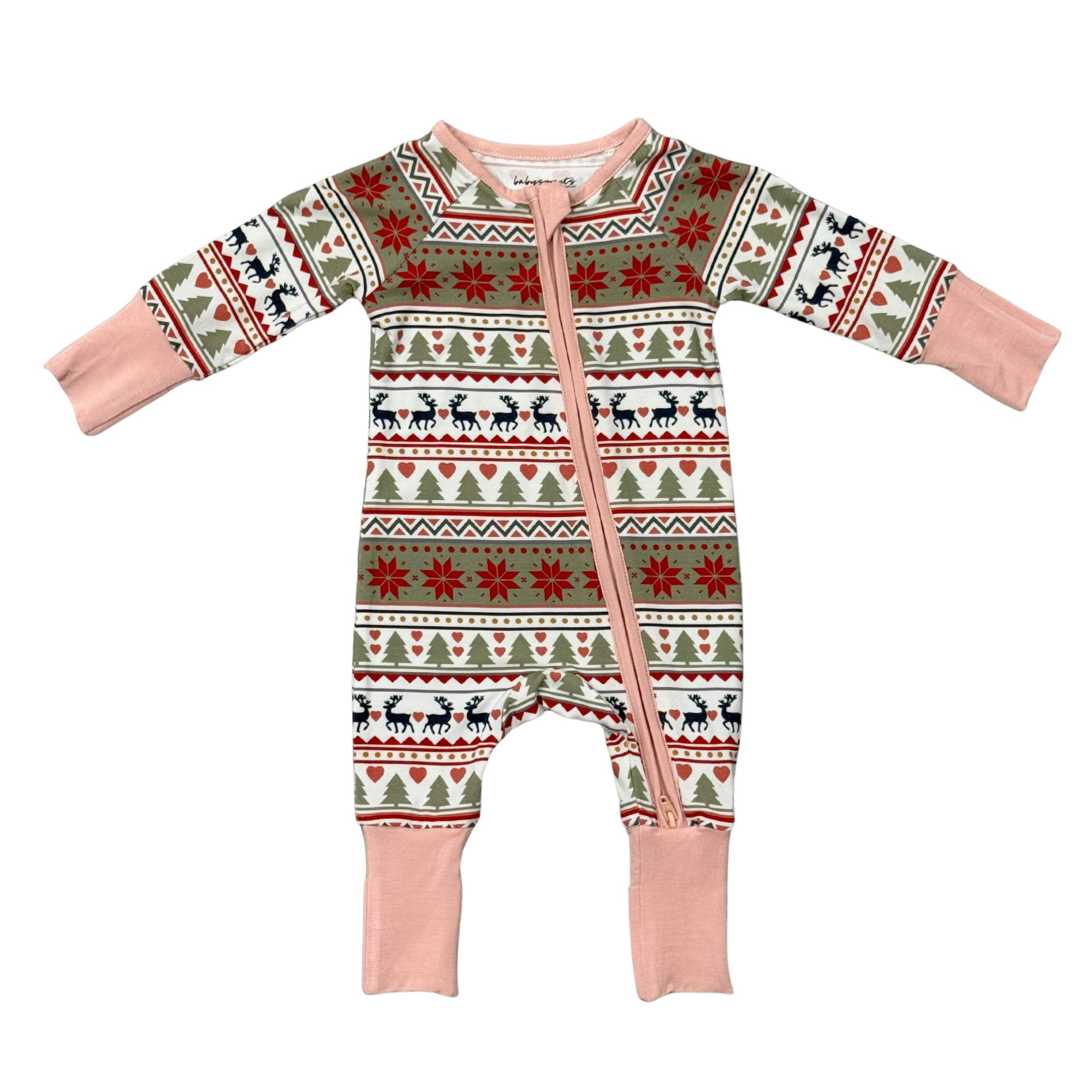 Baby Girl Long Sleeve Zip Romper in Fair Isle