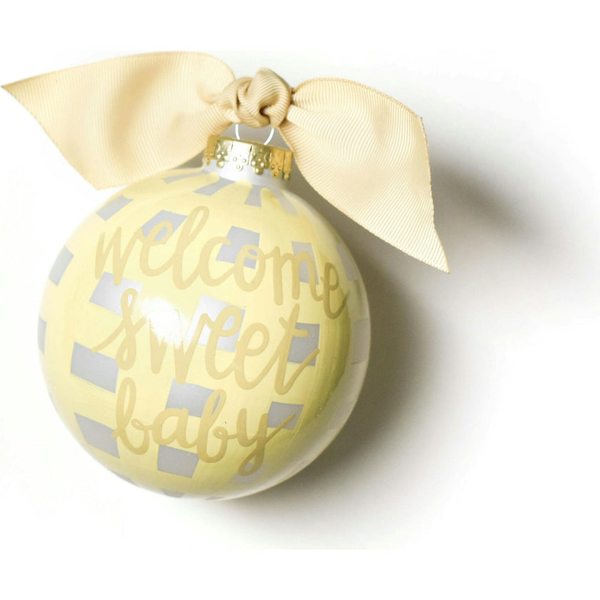 Welcome Sweet Baby Gingham Glass Ornament