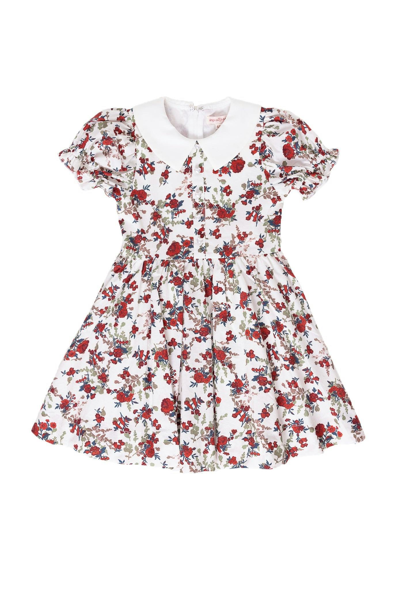 Mini Aveline Dress in Red & Green Rustic Floral