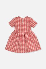 Short Sleeve Dress With Pockets Pink And White Houndstooth