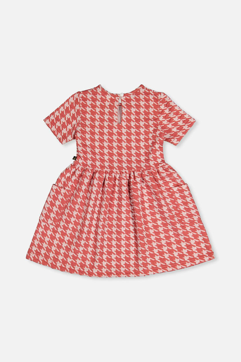 Short Sleeve Dress With Pockets Pink And White Houndstooth