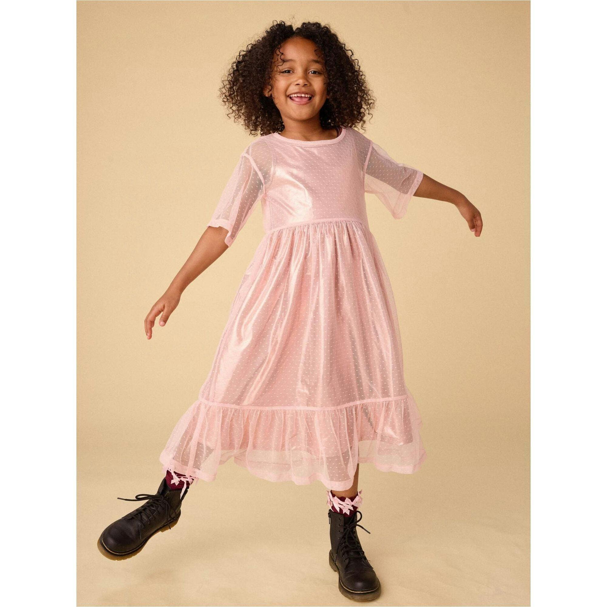 Layered Tulle & Foil Dress, Pink