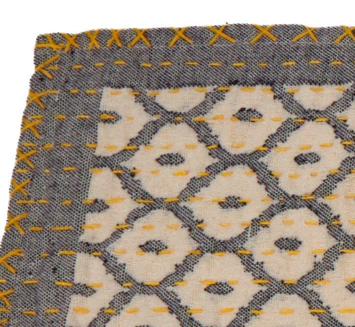 Artisan Hand Loomed Cotton Table Runner - Gray Yellow Stitching - 18