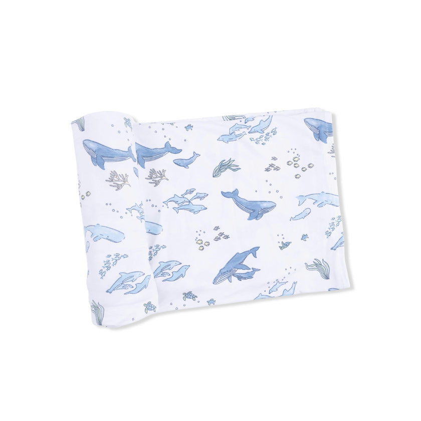 Watercolor Blue Whales - Swaddle Blanket