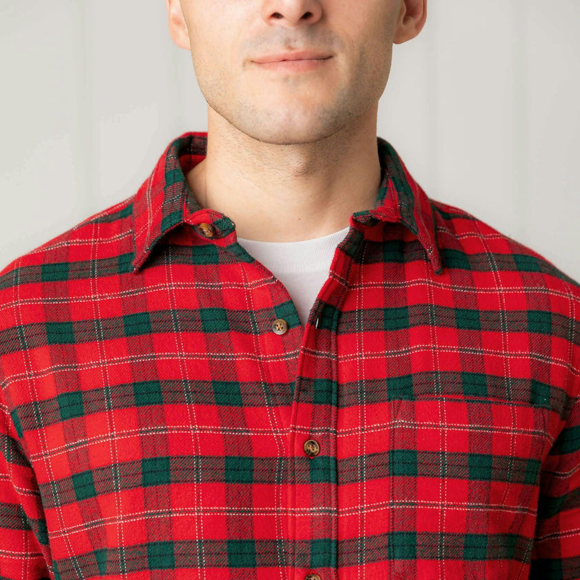 Men's Organic Long Sleeve Flannel Button Down Shirt, Red